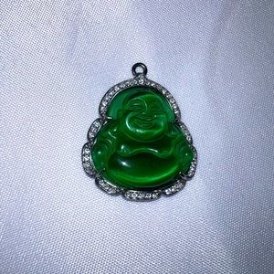 Happy Buddha jade pendant w/crystals & silver trim. Clasp must be reestablished